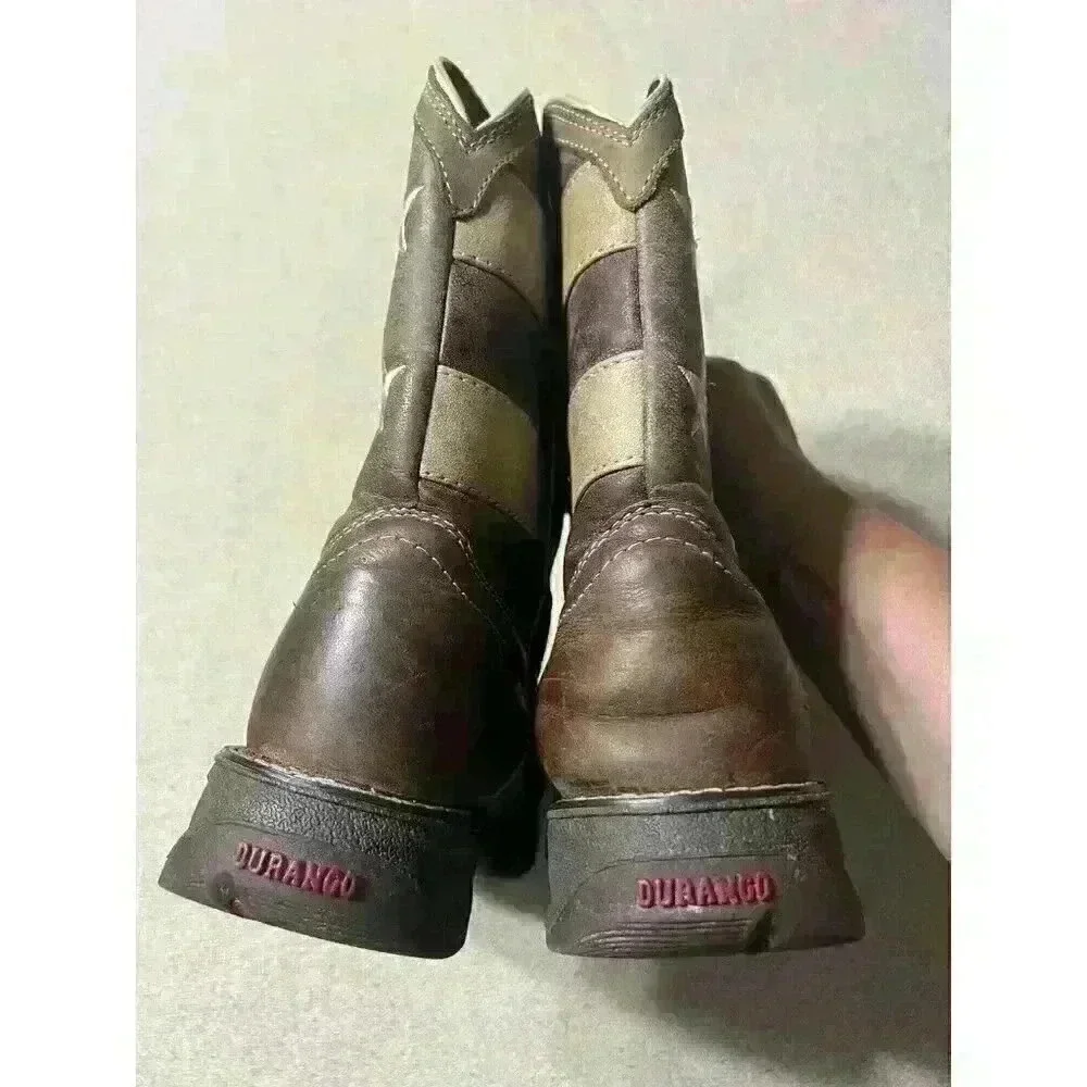 Durango Brown Union Flag Patriotic Western Boots Kids 8” Size US 6M